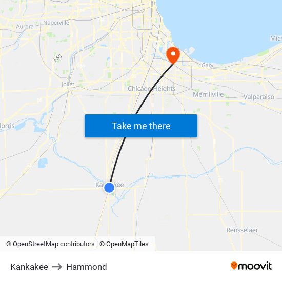Kankakee to Hammond map