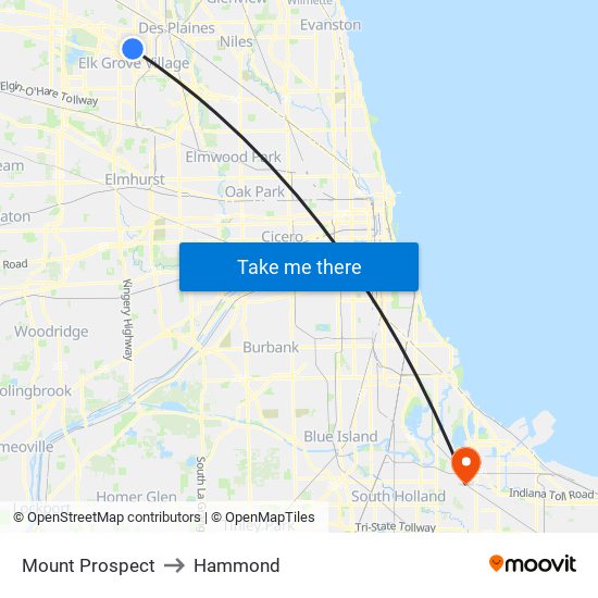 Mount Prospect to Hammond map