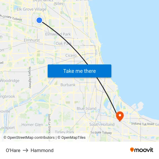 O'Hare to Hammond map