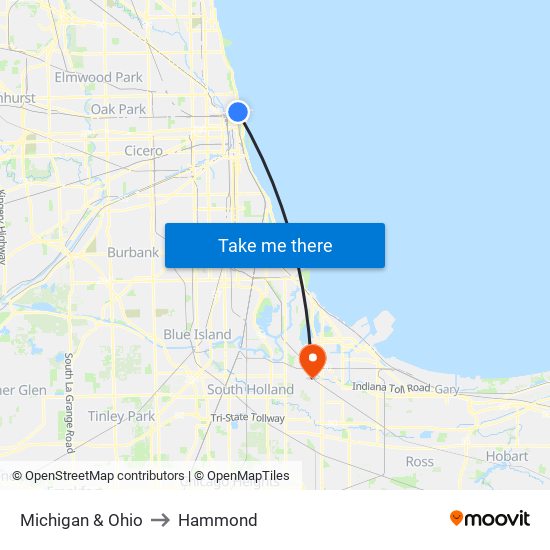 Michigan & Ohio to Hammond map