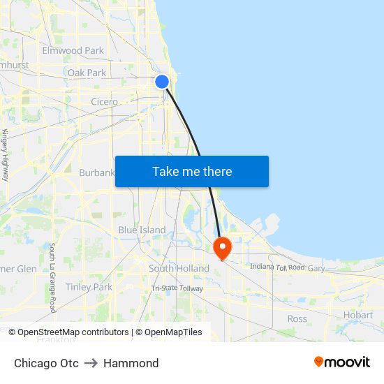 Chicago Otc to Hammond map