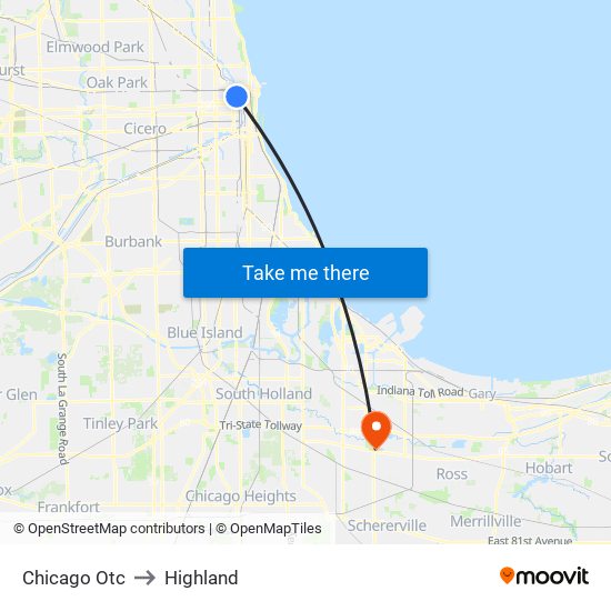 Chicago Otc to Highland map