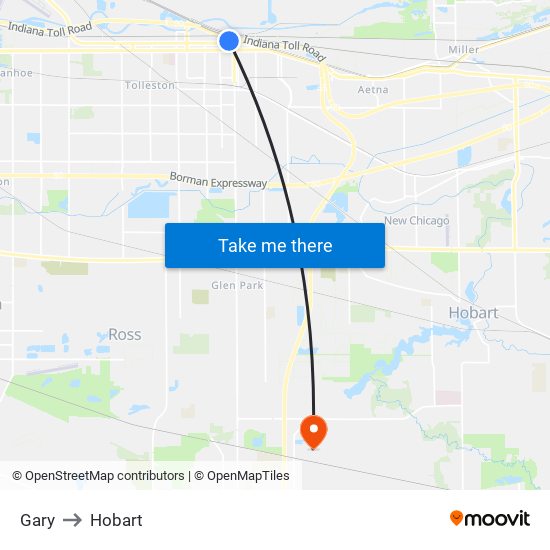 Gary to Hobart map