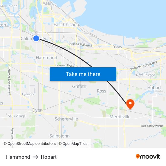 Hammond to Hobart map