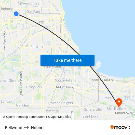 Bellwood to Hobart map