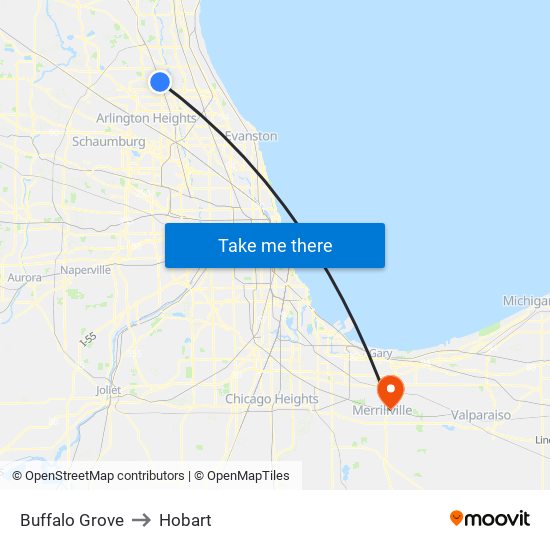 Buffalo Grove to Hobart map