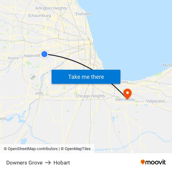 Downers Grove to Hobart map