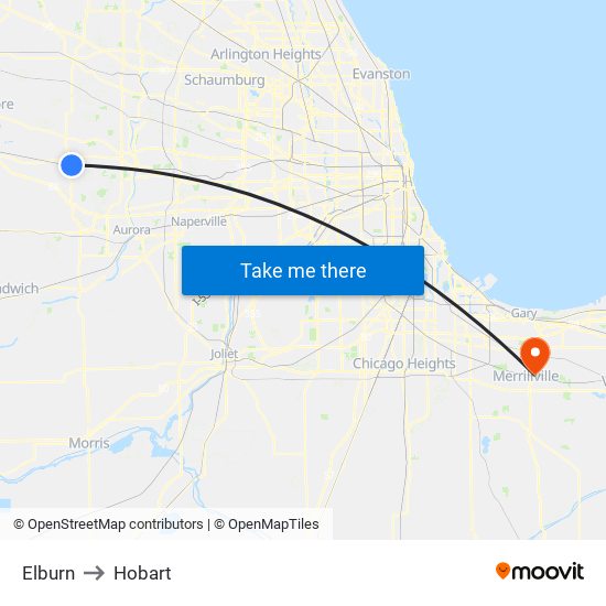 Elburn to Hobart map