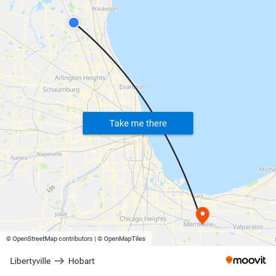 Libertyville to Hobart map
