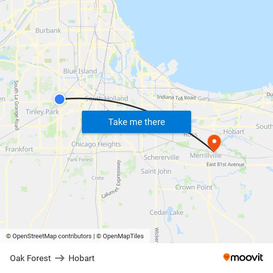 Oak Forest to Hobart map