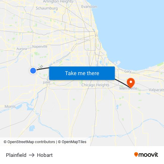 Plainfield to Hobart map