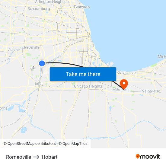 Romeoville to Hobart map