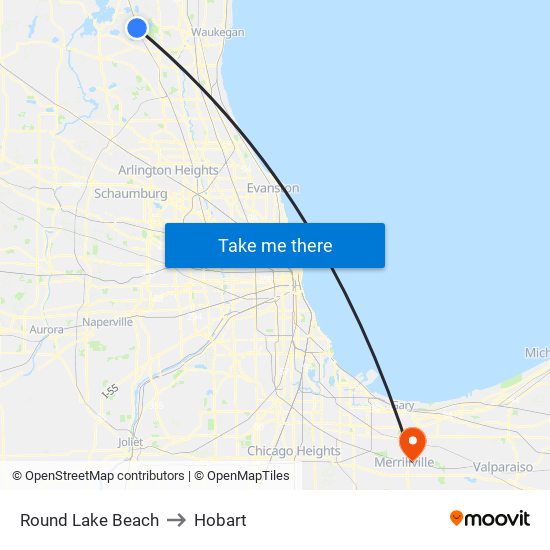 Round Lake Beach to Hobart map