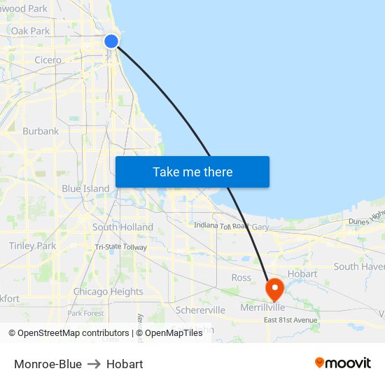 Monroe-Blue to Hobart map