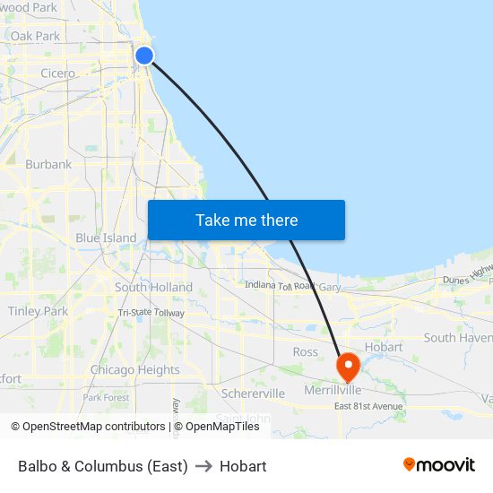Balbo & Columbus (East) to Hobart map
