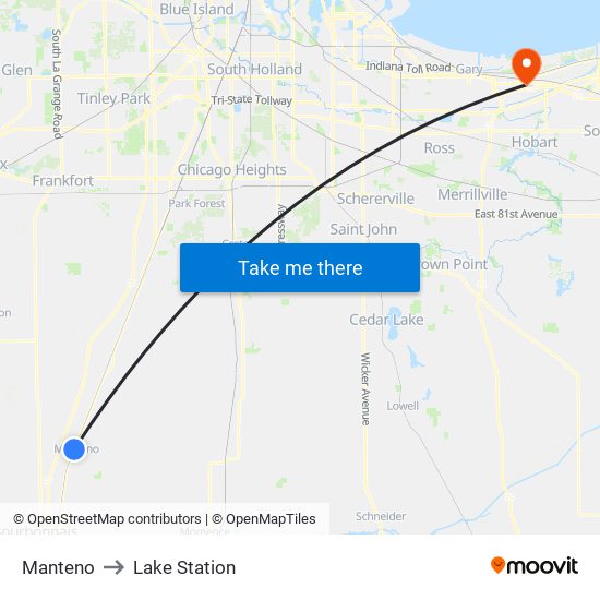 Manteno to Lake Station map