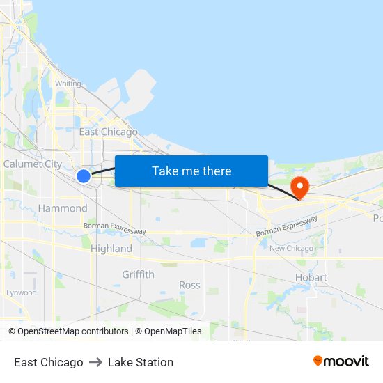 East Chicago to Lake Station map