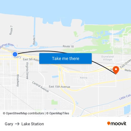 Gary to Lake Station map