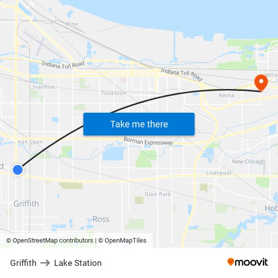 Griffith to Lake Station map
