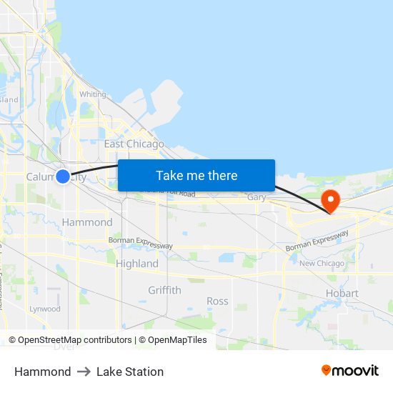 Hammond to Lake Station map