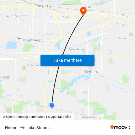 Hobart to Lake Station map