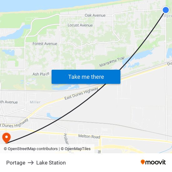 Portage to Lake Station map