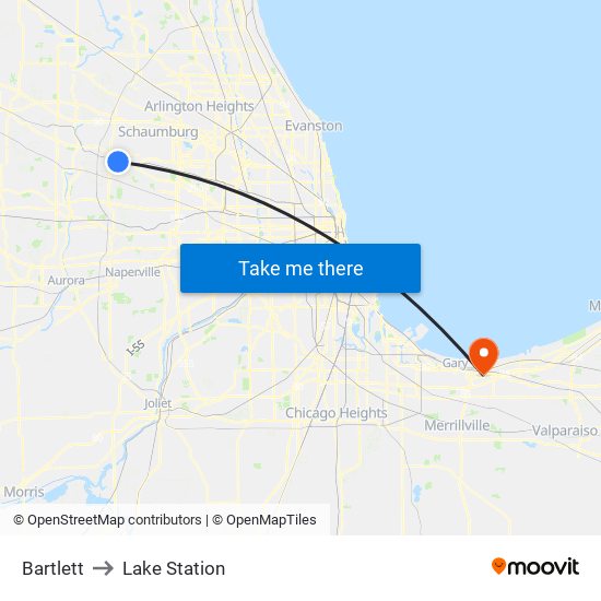 Bartlett to Lake Station map