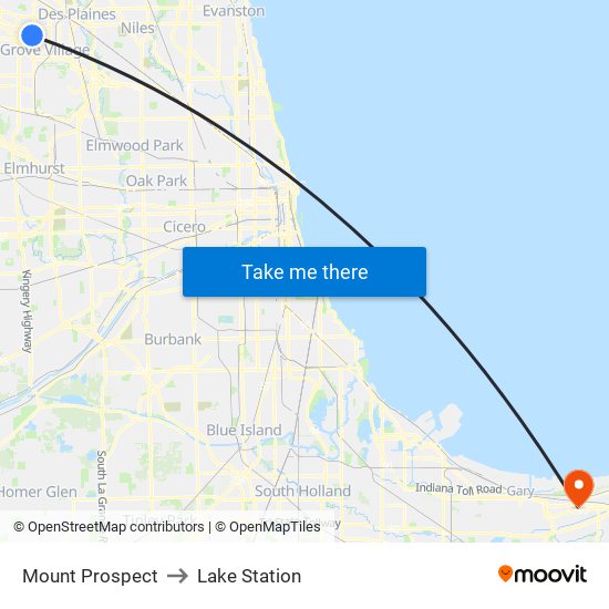 Mount Prospect to Lake Station map