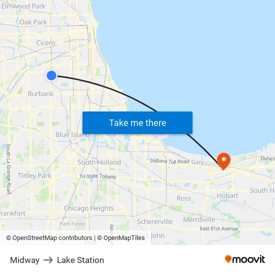Midway to Lake Station map