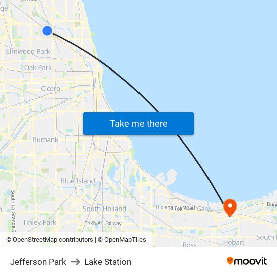 Jefferson Park to Lake Station map