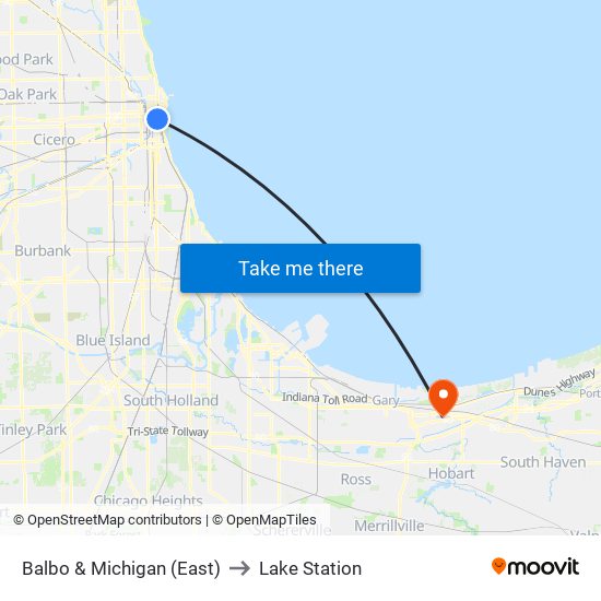 Balbo & Michigan (East) to Lake Station map