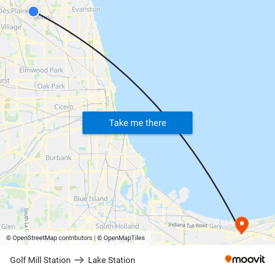 Golf Mill Station to Lake Station map