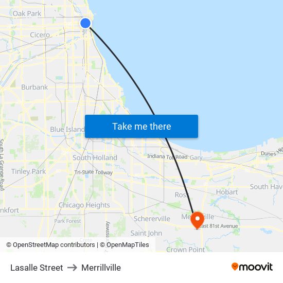 Lasalle Street to Merrillville map