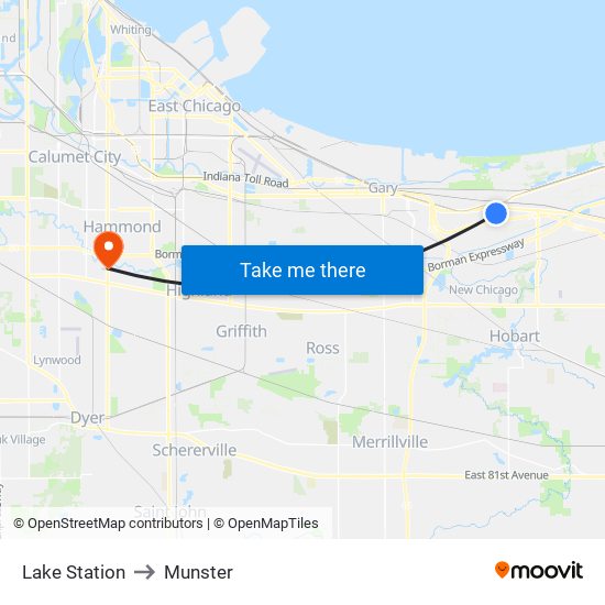 Lake Station to Munster map