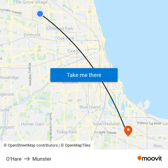 O'Hare to Munster map
