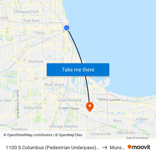 1100 S Columbus (Pedestrian Underpass) (South) to Munster map