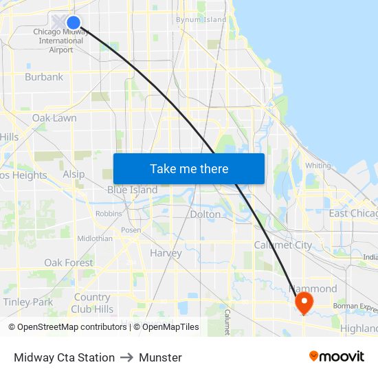 Midway Cta Station to Munster map