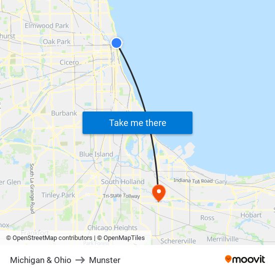 Michigan & Ohio to Munster map