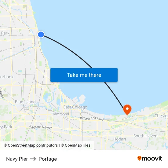 Navy Pier to Portage map