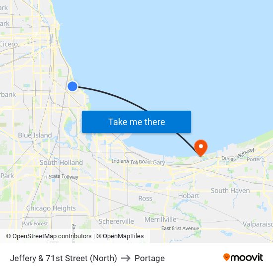 Jeffery & 71st Street (North) to Portage map