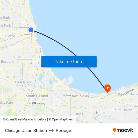 Chicago Union Station to Portage map