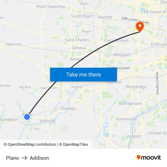 Plano to Addison map