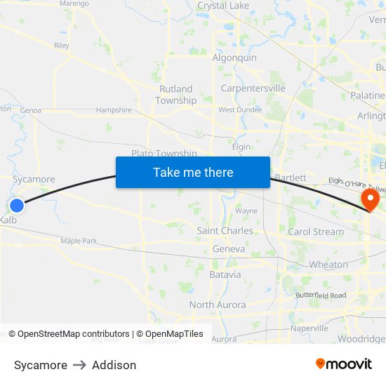 Sycamore to Addison map