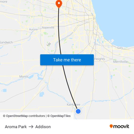 Aroma Park to Addison map
