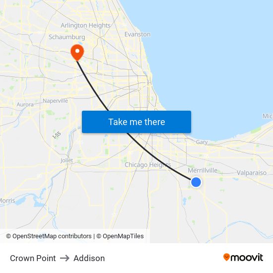 Crown Point to Addison map