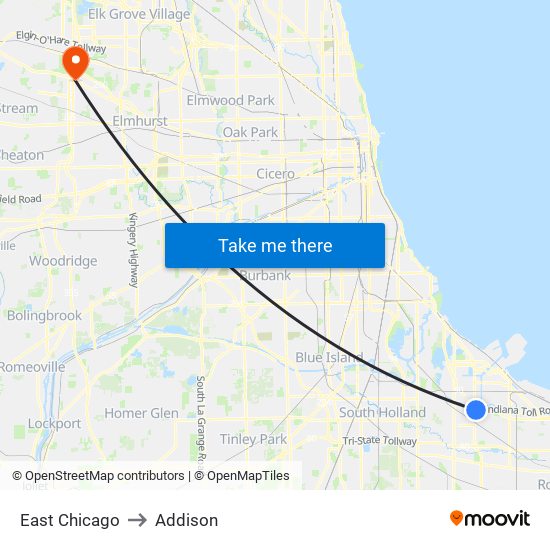 East Chicago to Addison map