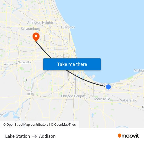Lake Station to Addison map