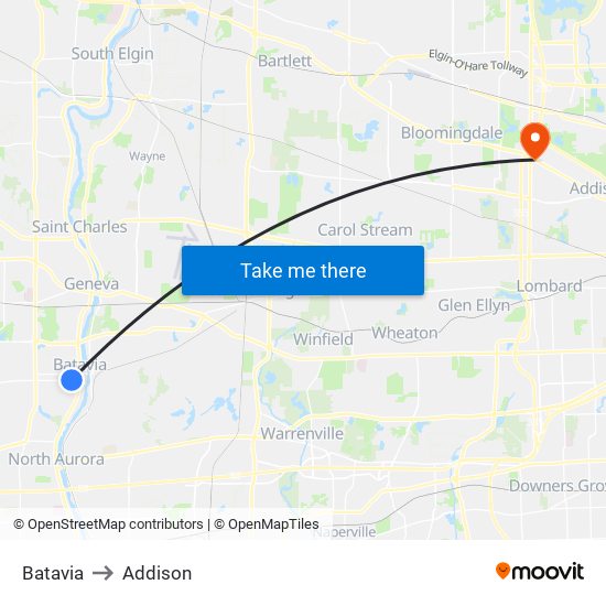 Batavia to Addison map