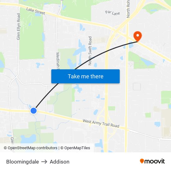 Bloomingdale to Addison map