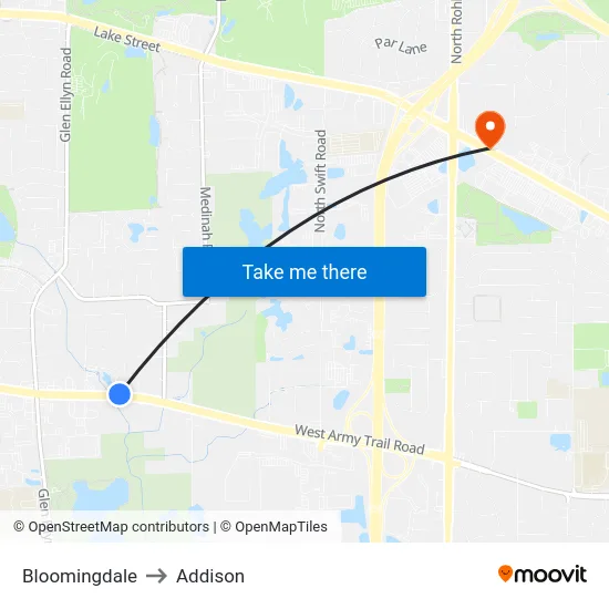 Bloomingdale to Addison map
